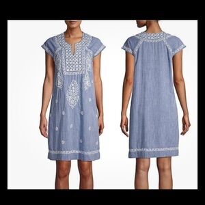 Roller Rabbit | Faith Chambray Embroidered Shift Dress Size Large